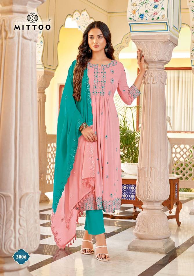 Vivanta By Mittoo Rayon Wrinkle Embroidery Kurti With Bottom Dupatta Wholesale Shop In Surat